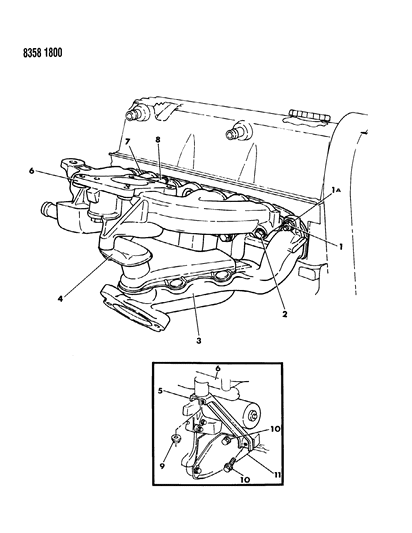 1989 Dodge Dakota Manifolds - Intake & Exhaust Diagram 1