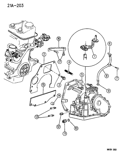 1996 Dodge Neon Transaxle Mounting & Miscellaneous Parts Diagram