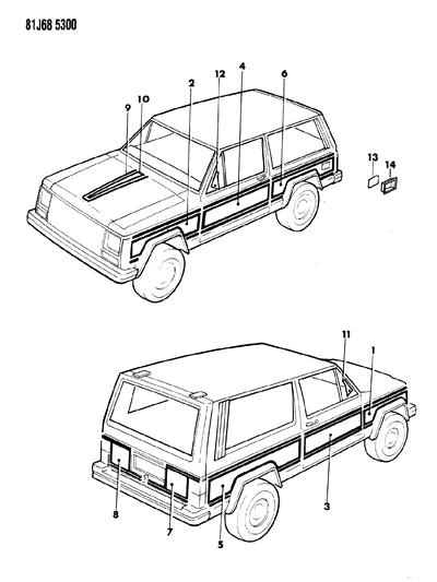 1985 Jeep Cherokee Decals, Exterior Diagram 9