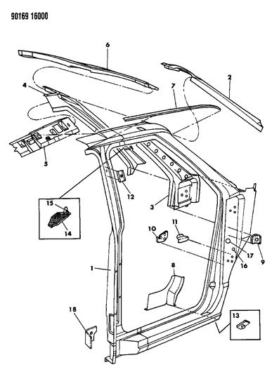 1990 Dodge Caravan Body Front Pillar & Aperture Panel Diagram
