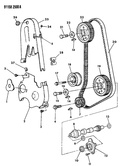 1991 Dodge Spirit Timing Belt / Chain & Cover & Intermediate Shaft Diagram