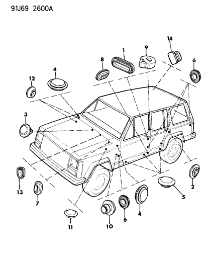 1992 Jeep Cherokee Plugs, Body Diagram