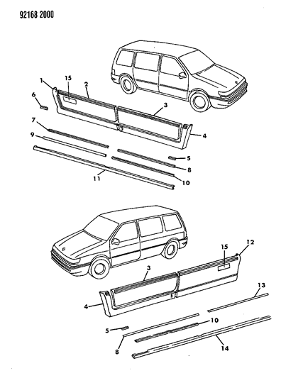 1992 Dodge Caravan Appliques & Brackets Diagram