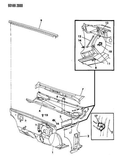 1990 Dodge Shadow Cowl & Dash Panel Diagram