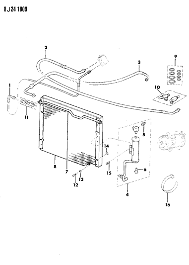 1990 Jeep Wagoneer Receiver/Drier, Condenser & Hoses Diagram 1