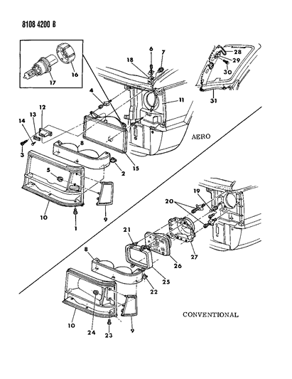 1988 Dodge Caravan Bezel Aero Head Lamp Diagram for 4388215