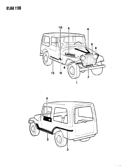 1986 Jeep Wrangler Decals, Exterior Diagram 3