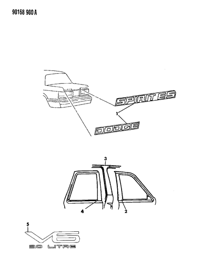 1990 Dodge Spirit Tape Stripes & Decals - Exterior View Diagram