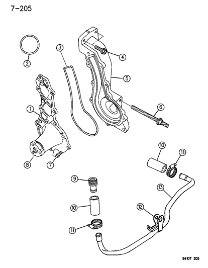 1995 Chrysler Town & Country Water Pump & Related Parts Diagram 1