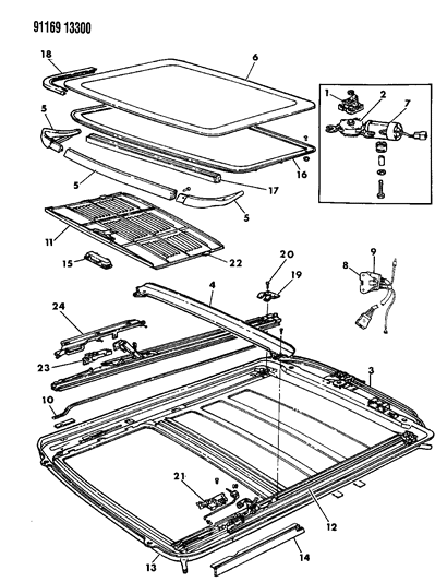1991 Chrysler Imperial Sunroof Component Parts Diagram