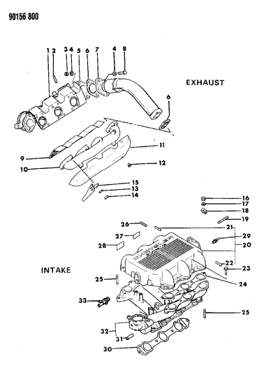 1990 Dodge Caravan Manifolds - Intake & Exhaust Diagram 2
