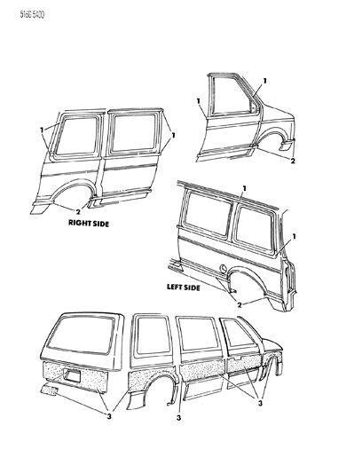1985 Dodge Caravan Tape Stripes & Decals - Exterior View Diagram 2