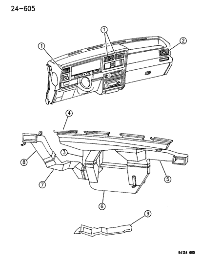 1994 Chrysler LeBaron Air Distribution Ducts - Outlets - Housing Diagram