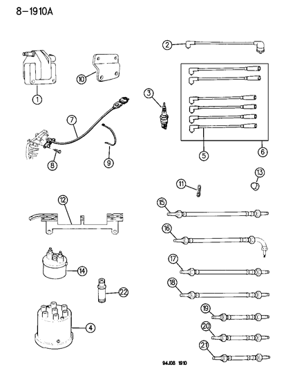 1994 Jeep Cherokee Coil - Sparkplugs - Wires Diagram 2