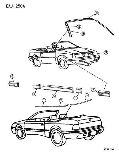 1995 Chrysler LeBaron Molding A Windshield Outside Upper Diagram for 5288174