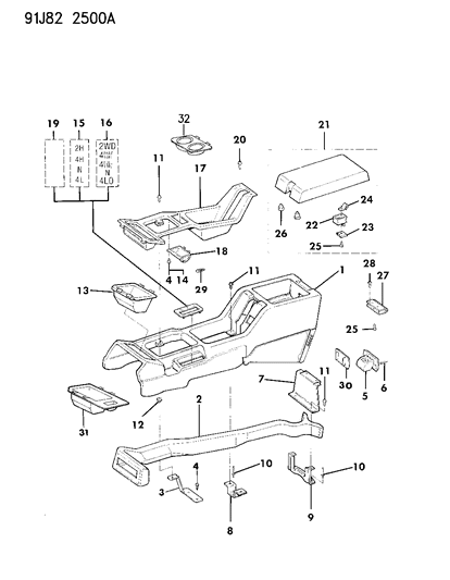 1992 Jeep Cherokee CUPHOLDER-Floor Console Diagram for 55115020