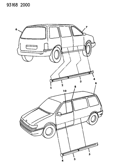 1993 Dodge Caravan Molding Sliding Door Outside Diagram for HU52MD8
