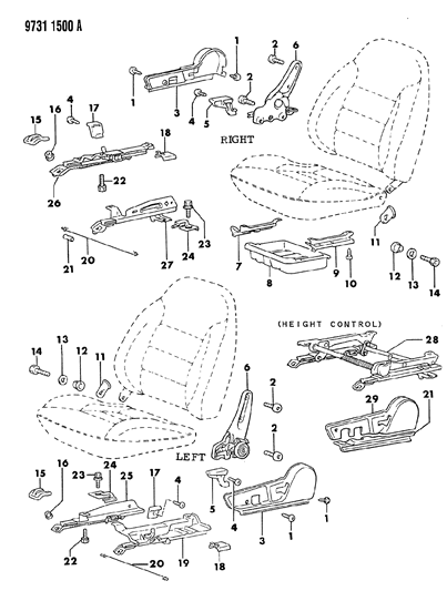 1989 Dodge Colt Seat Adjuster & Attaching Parts Diagram