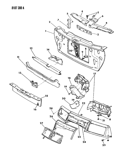 1988 Chrysler LeBaron Grille & Related Parts Diagram