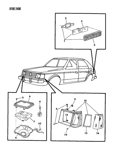 1988 Dodge Omni Lamps - Front Diagram