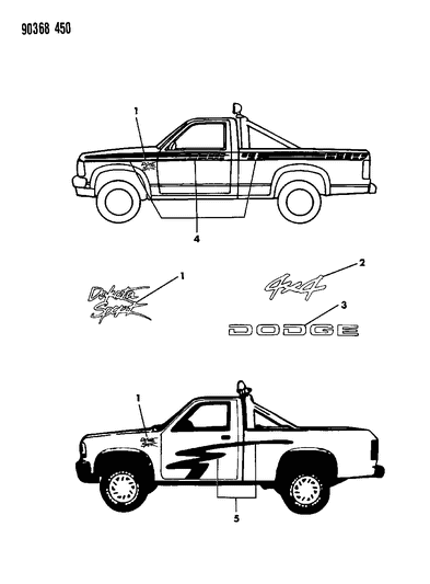 1993 Dodge Dakota Decal-TAILGATE "Dodge" Diagram for 5BF48KR4
