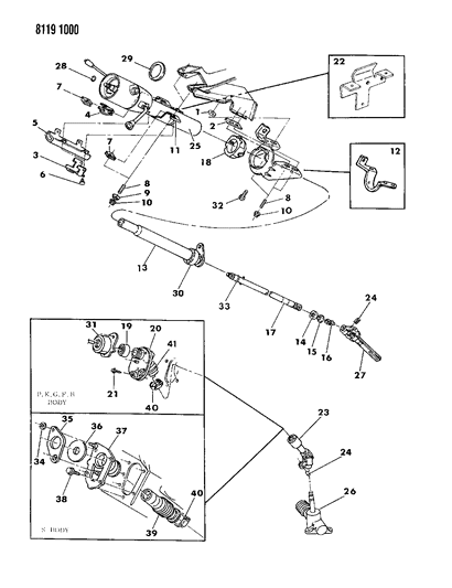 1988 Dodge Shadow Column, Steering, Lower With Or Without Tilt Steering Diagram