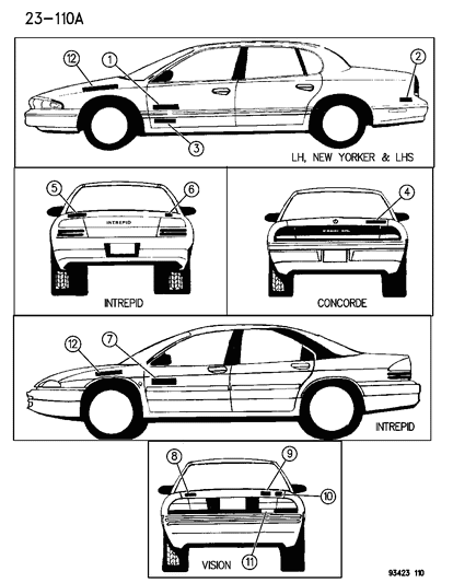 1996 Chrysler LHS Nameplates Diagram