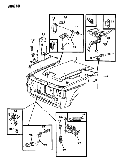 1990 Dodge Omni Hood & Hood Release Diagram