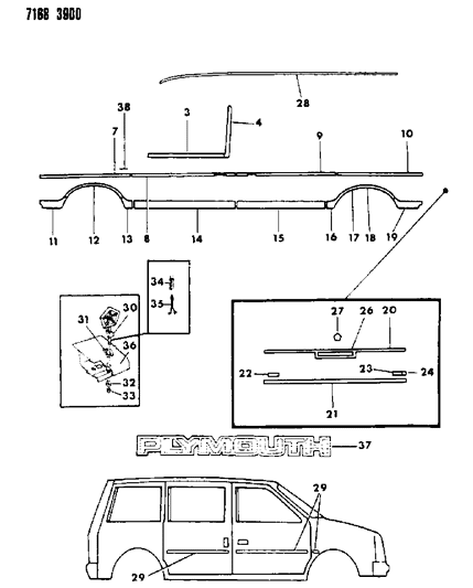 1987 Dodge Caravan Mouldings & Ornamentation - Exterior View Diagram 2