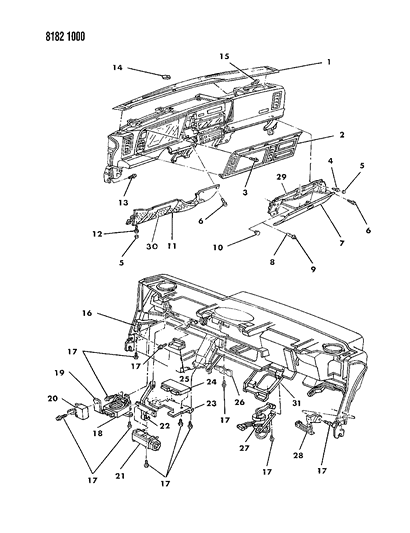1988 Chrysler LeBaron Instrument, Panel Bezels, Glovebox And Controls Diagram