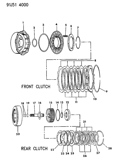 1993 Jeep Grand Wagoneer Clutch, Front & Rear With Gear Train Diagram 2