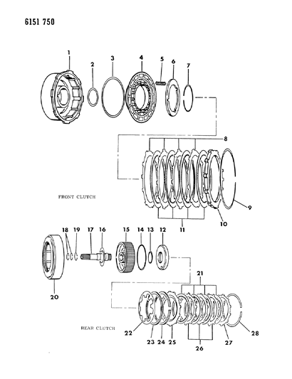 1986 Chrysler Fifth Avenue Clutch, Front & Rear With Gear Train Diagram 2