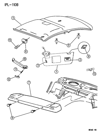 1995 Dodge Neon Headliner , Visor & Shelf Panel Diagram