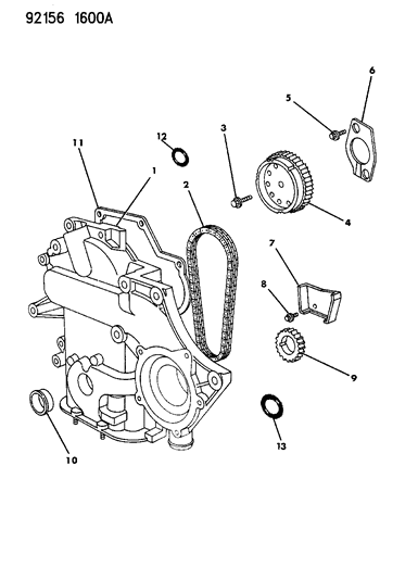 1992 Chrysler New Yorker Timing Belt / Chain & Cover & Intermediate Shaft Diagram