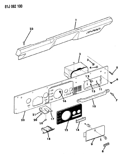 1985 Jeep Wrangler Instrument Panel Pad & Bezels Diagram