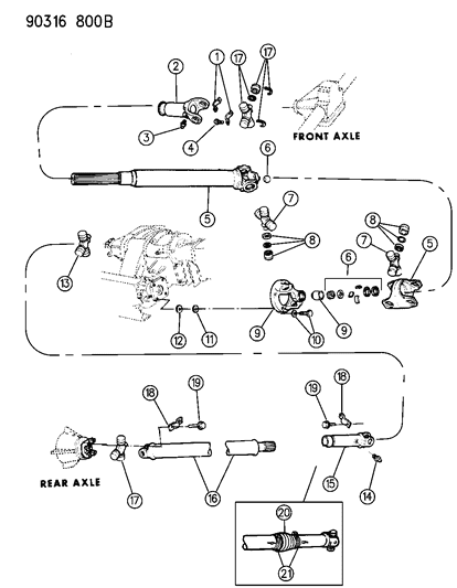 1992 Dodge Ramcharger Propeller Shaft, Two Piece Diagram