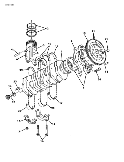 1984 Dodge Charger Crankshaft, Connecting Rod, Pistons, Rings, Flywheel Diagram 2
