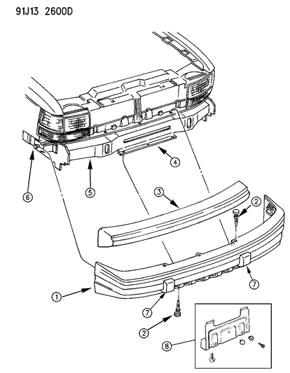1993 Jeep Grand Cherokee Laredo, Modification Required, W/Nerf Strip, W/Absorber Diagram for 55032684