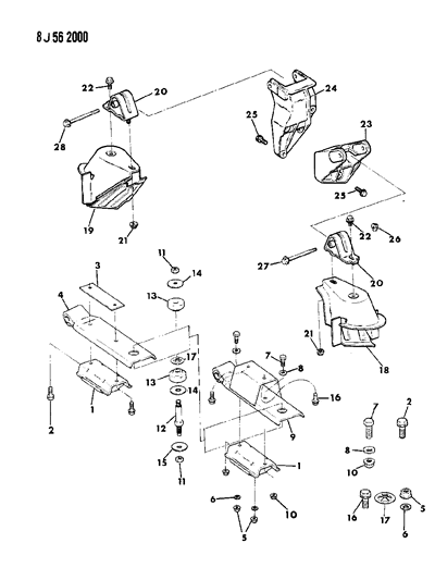 1989 Jeep Wrangler Assembly-Trans Mounting & Exhaust Hanger Diagram for 52003925
