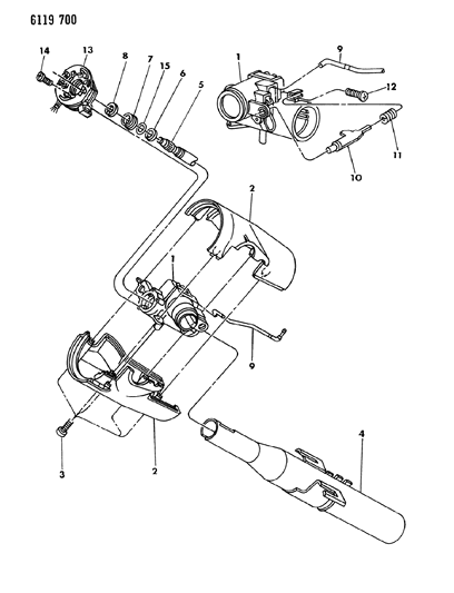1986 Chrysler Laser Column, Steering Upper Floor Shift Without Tilt Diagram