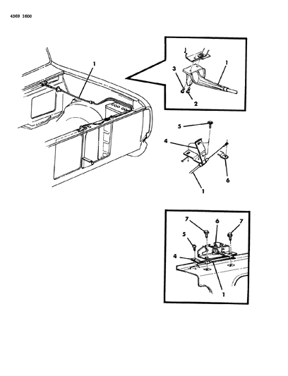 1985 Dodge Ramcharger Hood Latch Release Assembly (In Cab) D1-8 Diagram