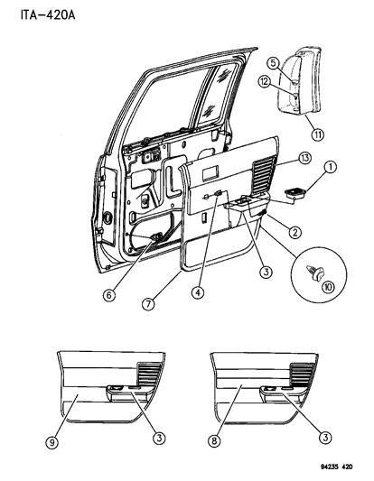 1994 Dodge Spirit Door Trim Panel - Rear Diagram