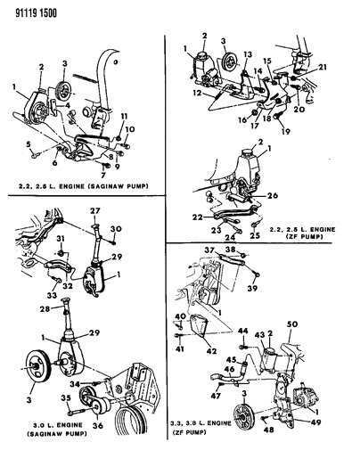 1991 Dodge Dynasty Pump Assembly & Attaching Parts Diagram