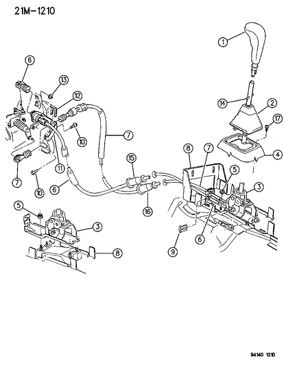1994 Dodge Shadow Transmission Gearshift Control Cable Diagram for 4504342