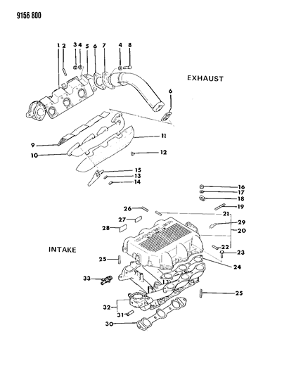 1989 Dodge Grand Caravan Manifolds - Intake & Exhaust Diagram 2