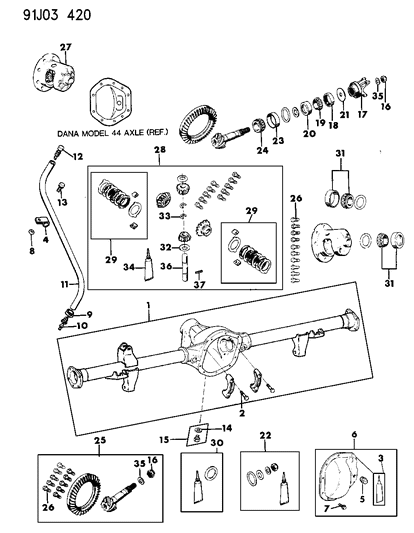 1992 Jeep Wrangler Cup-Drive PINION Bearing Diagram for J0052879