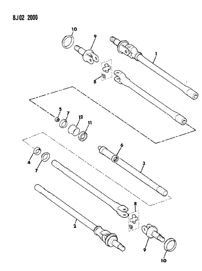 1989 Jeep Wagoneer Shafts - Front Axle Diagram 1
