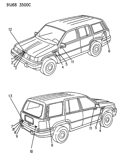 1993 Jeep Grand Wagoneer Nameplates & Decals Diagram