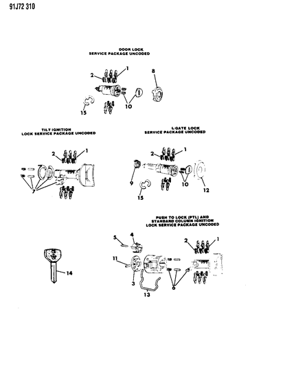 1992 Jeep Comanche Double Bitted Lock Cylinder Repair Components Diagram