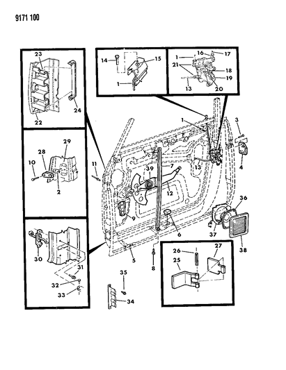 1989 Dodge Omni Door, Front Shell, Regulator, Controls And Locks Diagram